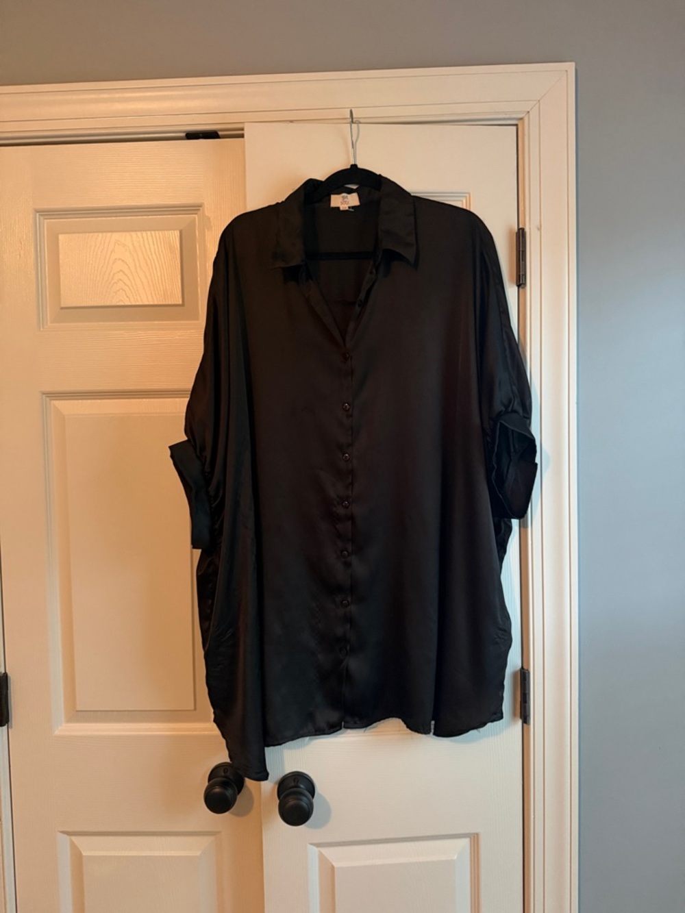 Black Satin-Look Blouse